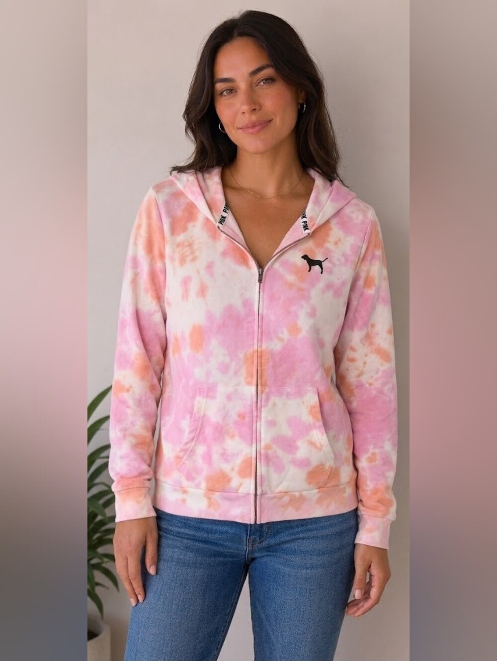 PINK Victoria's Secret Pink & Peach Tie-Dye Zip Hoodie